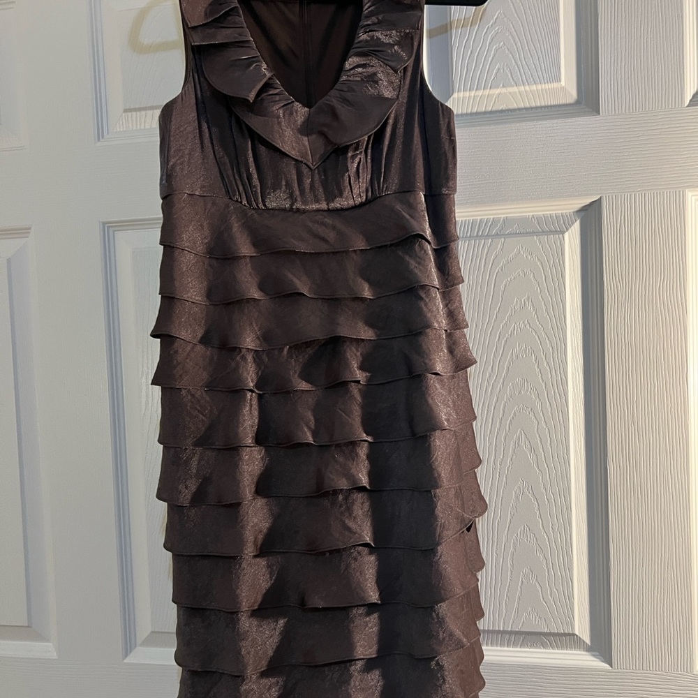London Times Brown Ruffled Mini Dress